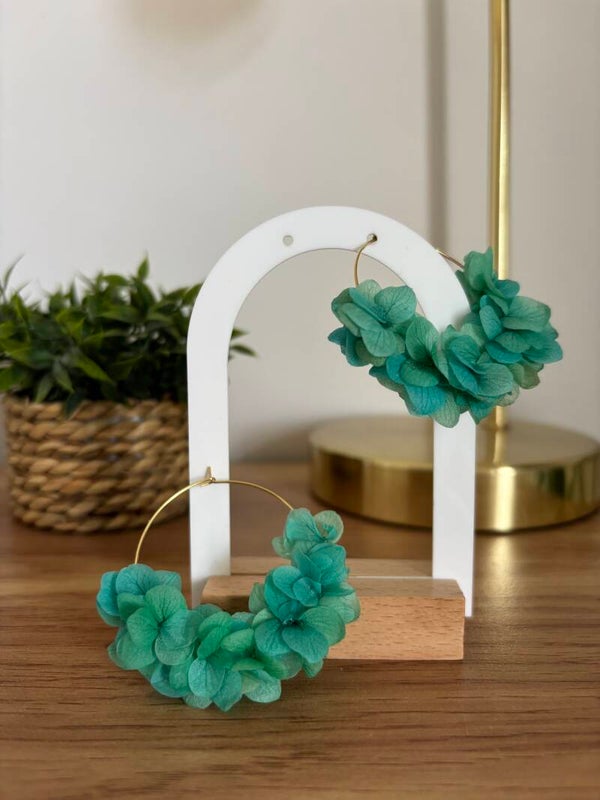 Boucles d’oreilles hortensia séché bleu