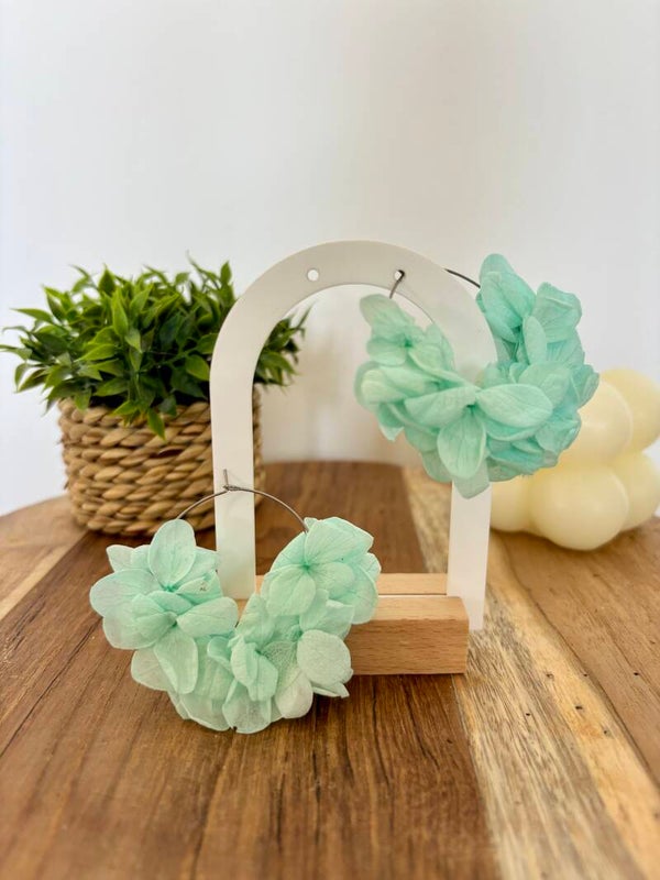 Boucles d’oreilles hortensia séché turquoise