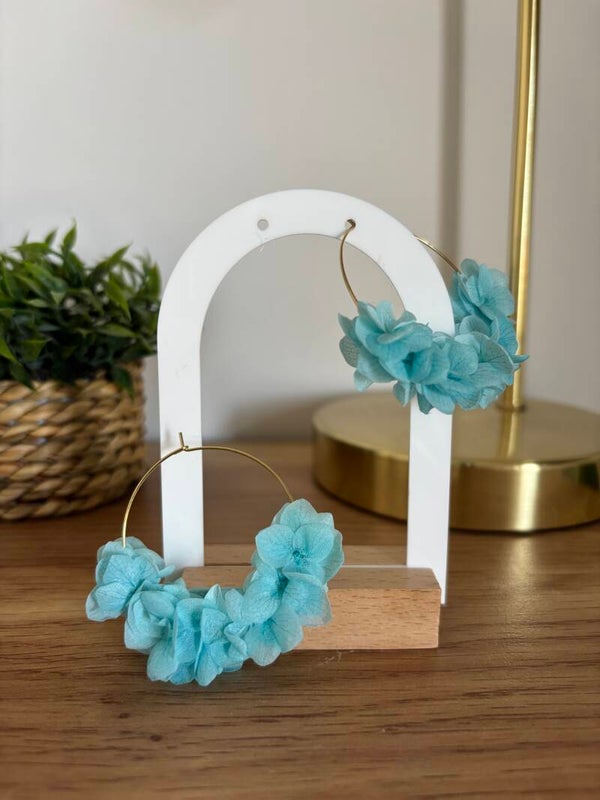Boucles d’oreilles hortensia séché bleu ciel