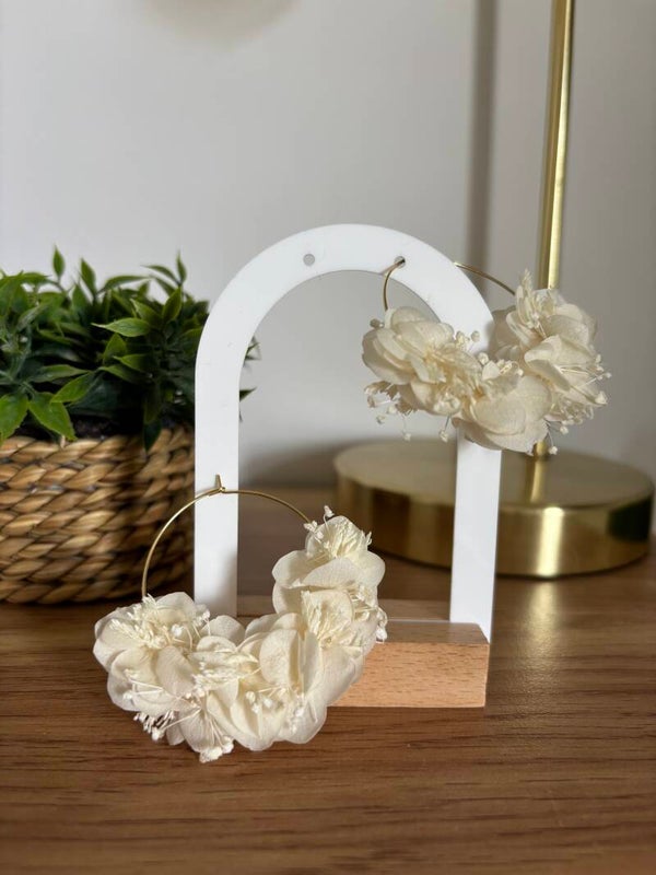 Boucles d’oreilles fleurs séchées blanches