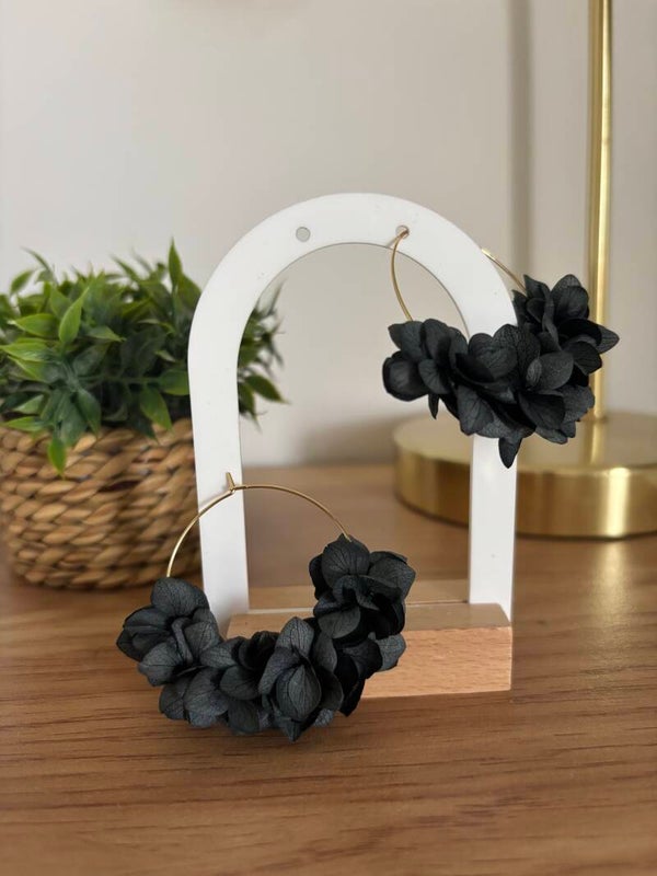 Boucles d’oreilles hortensia séché noir