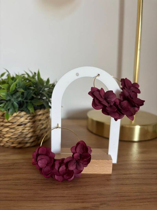 Boucles d’oreilles hortensia séché pourpre