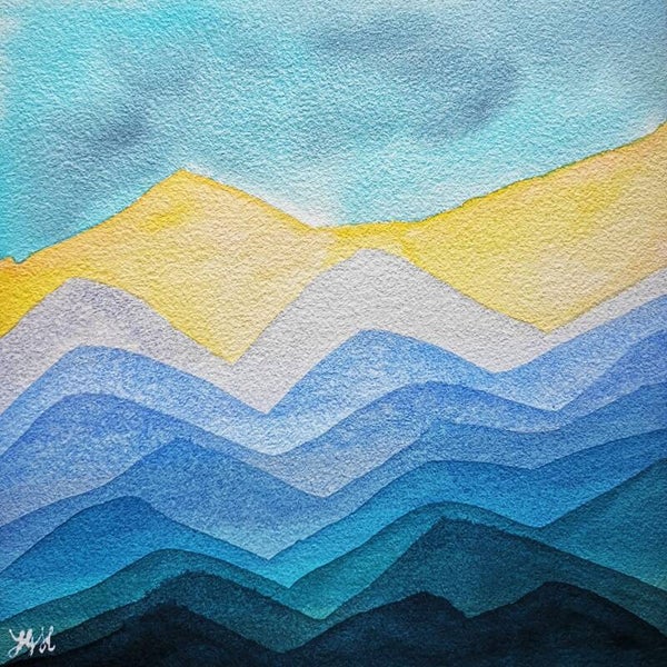 "Aquarelle méditative : jaune et bleu"