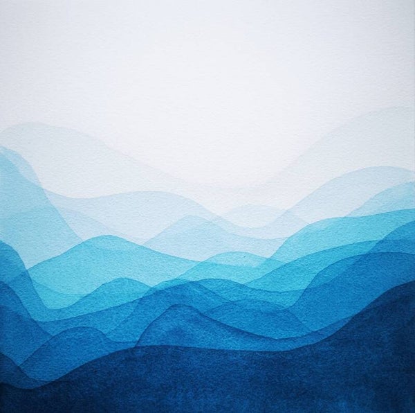"Aquarelle méditative - Vagues bleues"