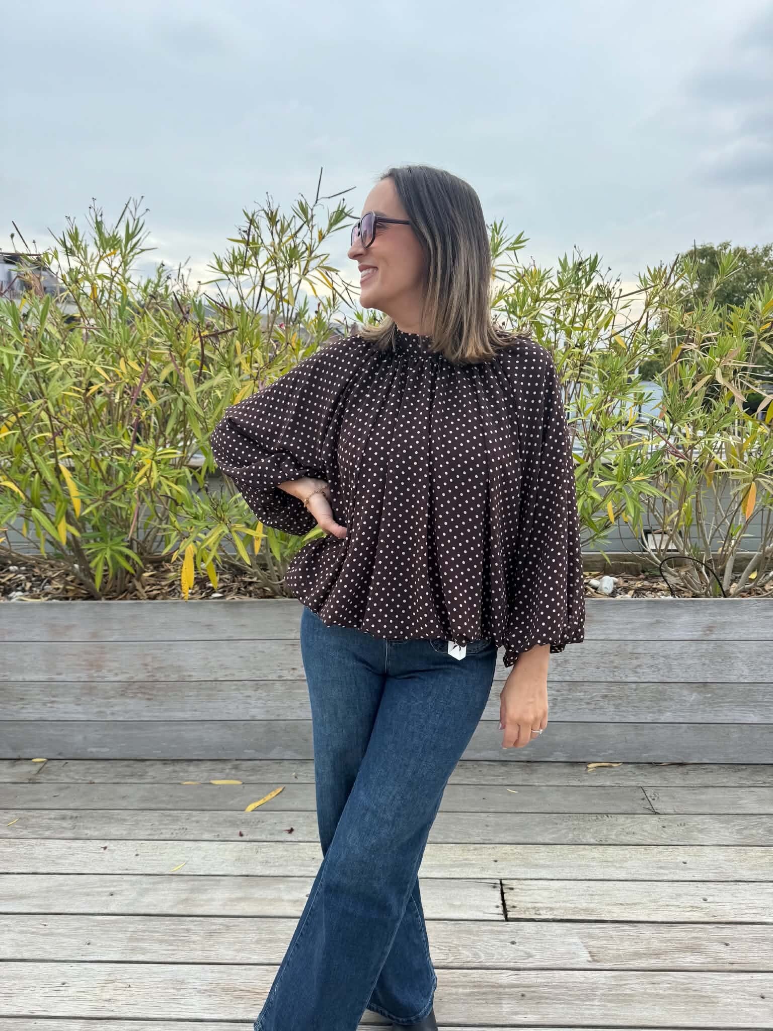 Chocolate polkadot blouse