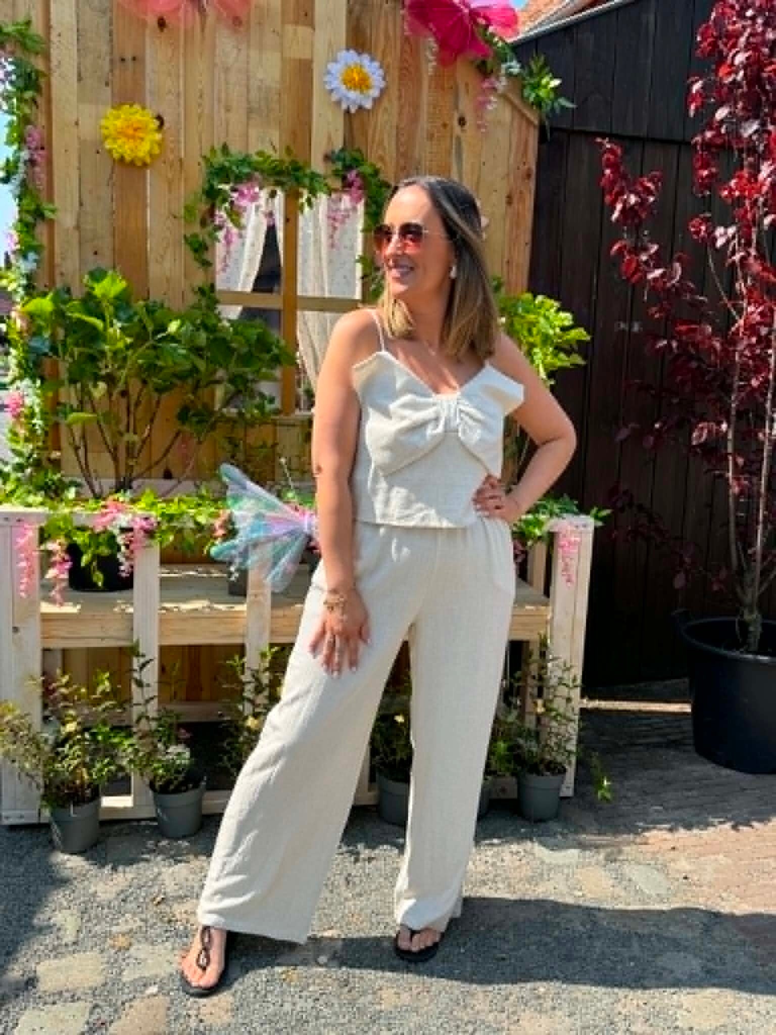 Bow beige jumpsuit