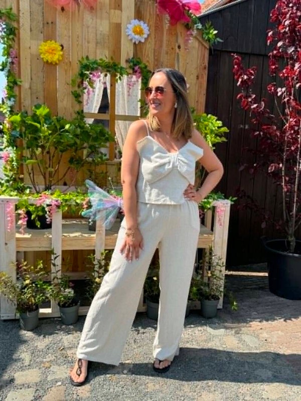 Bow beige jumpsuit