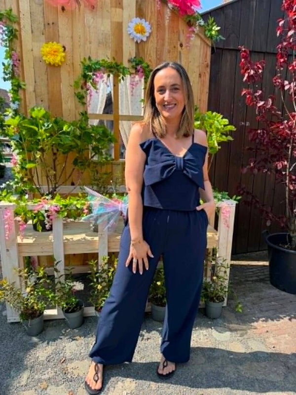 Bow navy jumpsuit