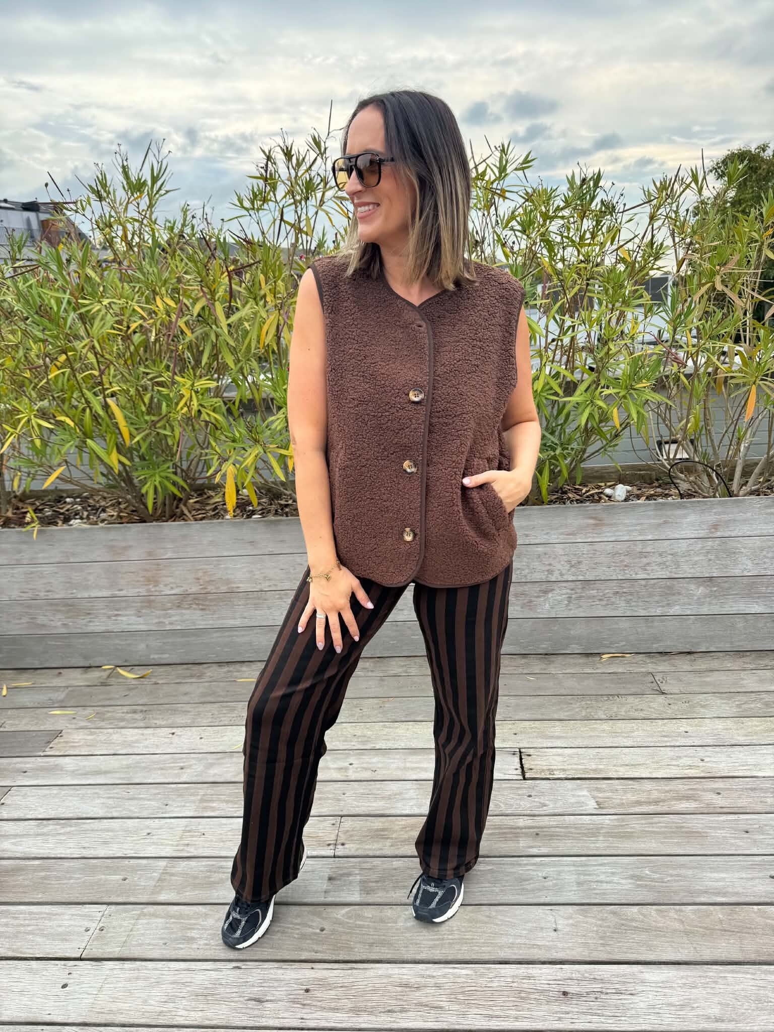 Brown teddy vest