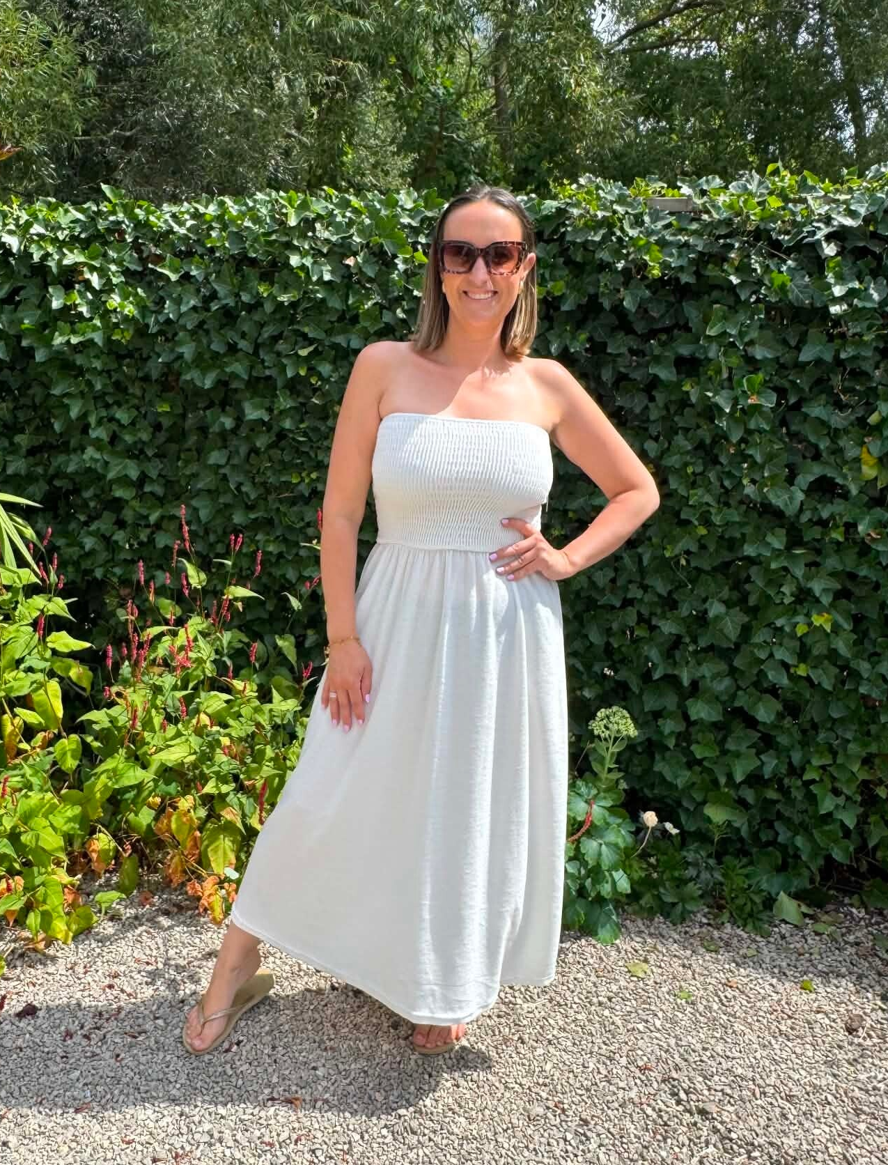 Witte badstoffen strapless jurk
