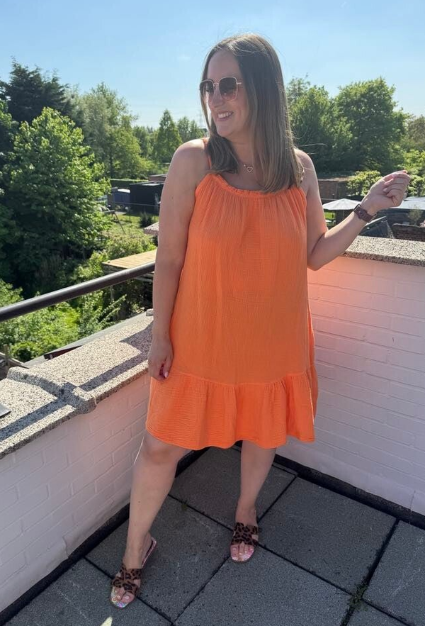 Oranje korte tetra jurk