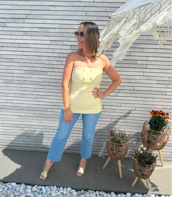 Strapless soft yellow top