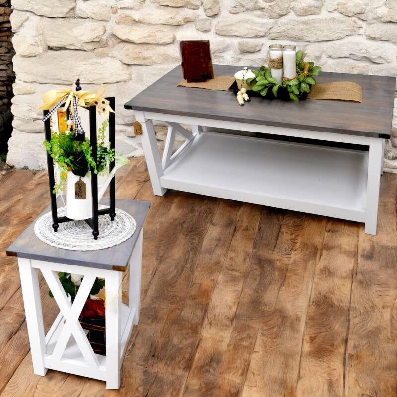 farmhouse coffee table in white and gray