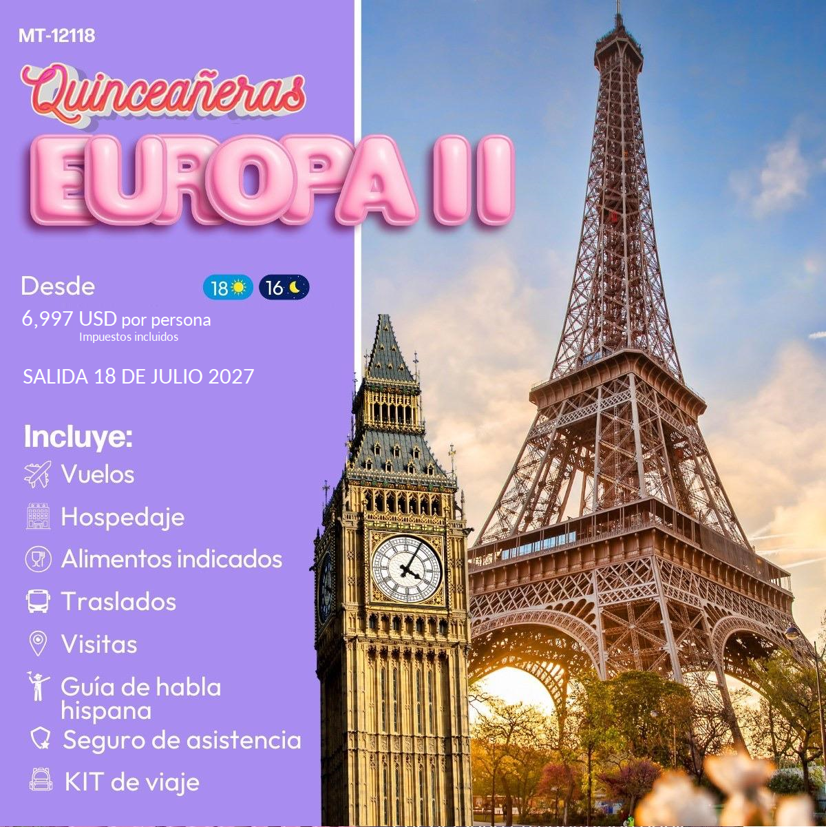 VIAJES PARA QUINCEAÑERAS 2025 EUROPA 