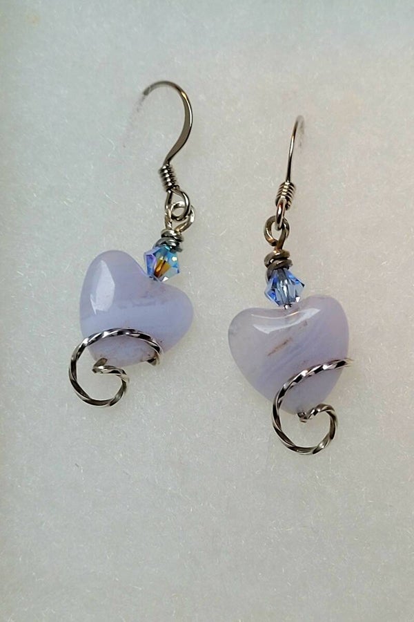 Blue-lace Agate Heart Earrings