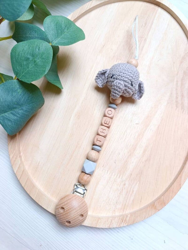 Attache tétine crochet éléphant