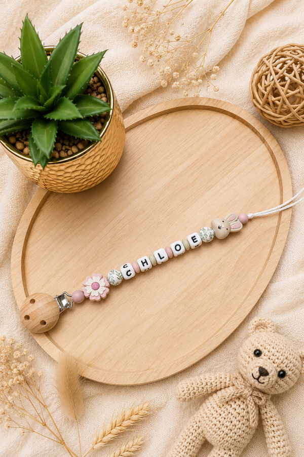 Attache tétine lapin fleur