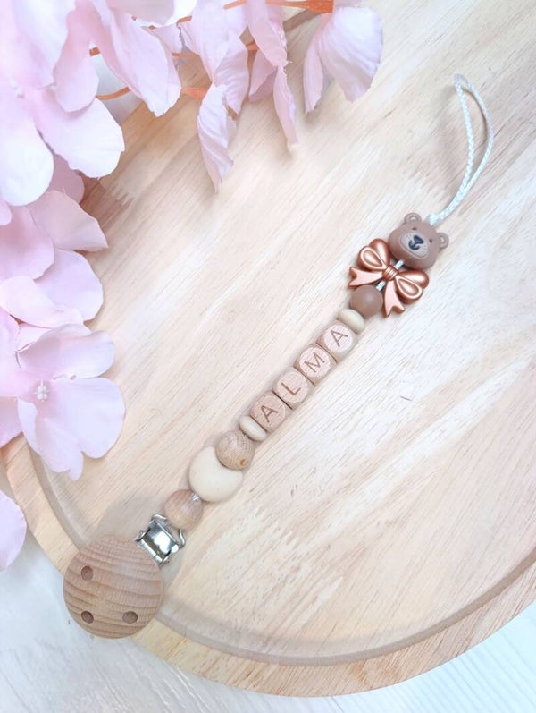 Attache tétine ourson noeud