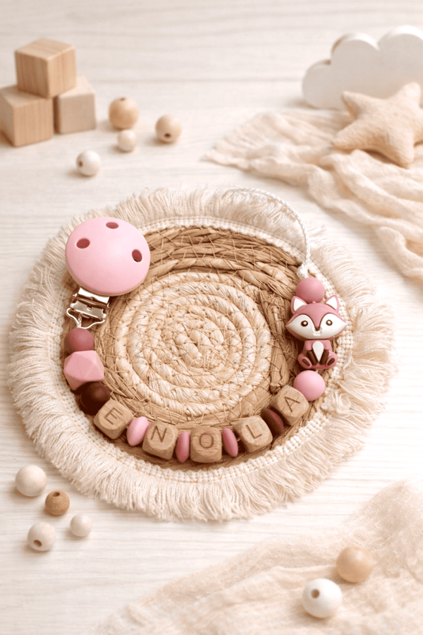 Attache tétine renard rose