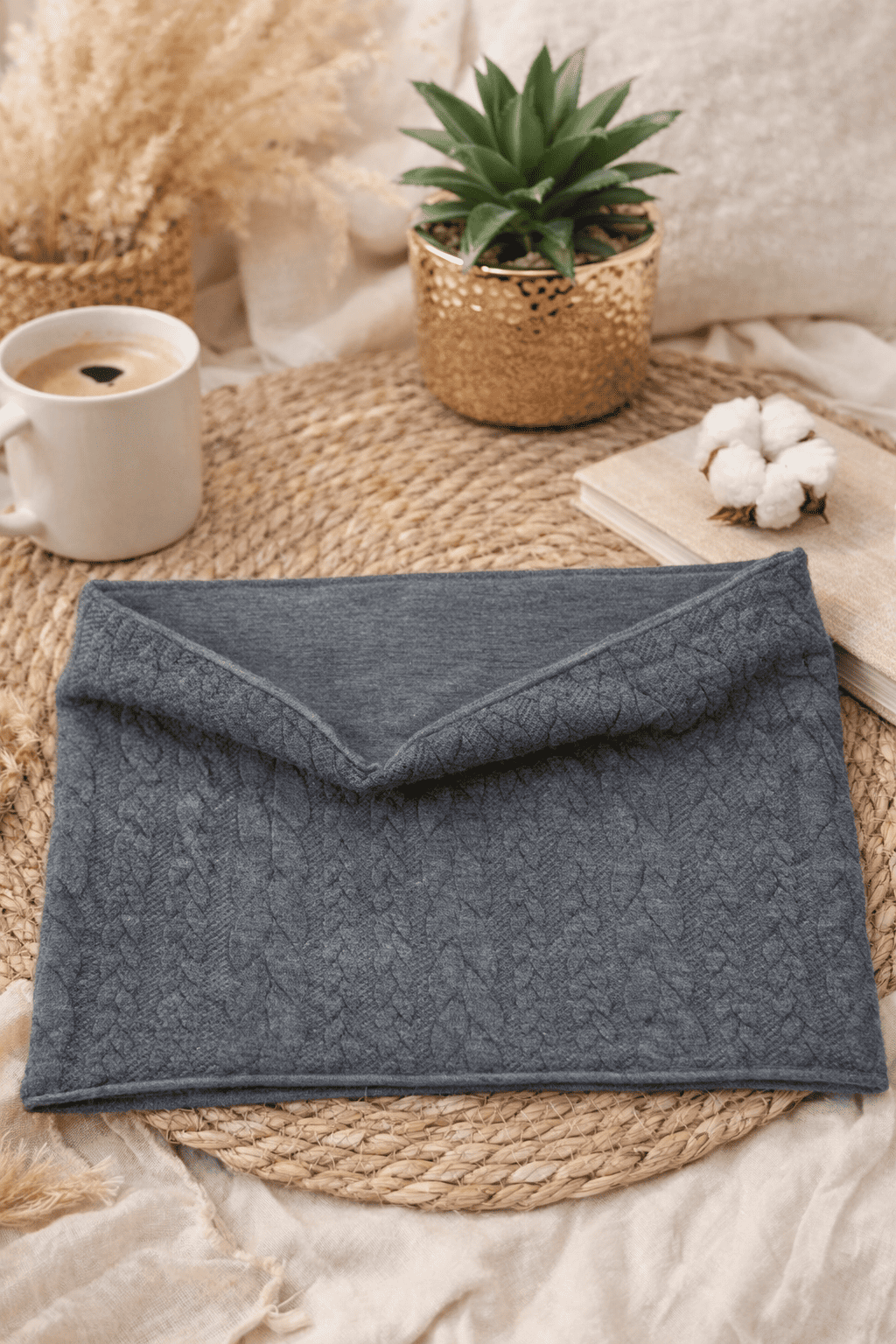 Tour de cou torsades gris +12 ANS/ ADULTE