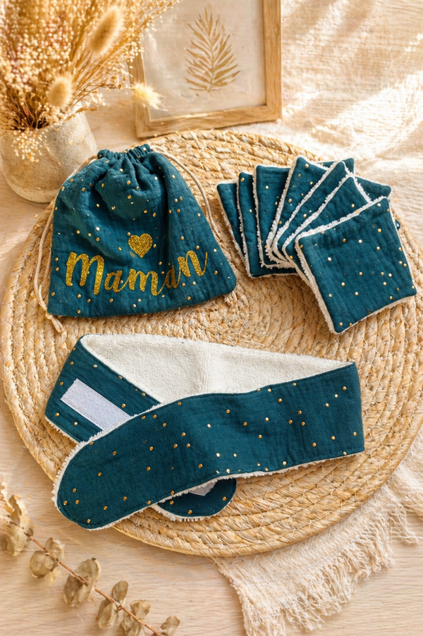 Ensemble cadeau Maman double gaze de coton pétrole