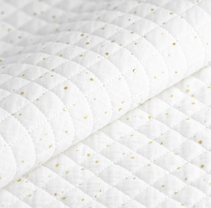 double gaze matelassée pois dorés blanc