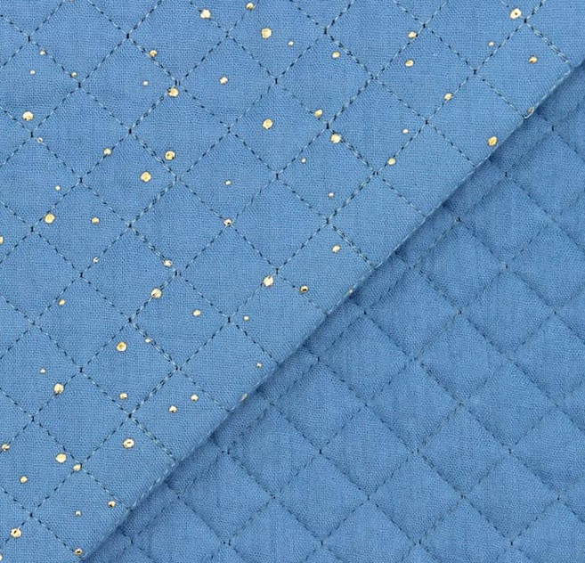 double gaze matelassée pois dorés bleu