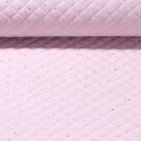 double gaze matelassée pois dorés rose