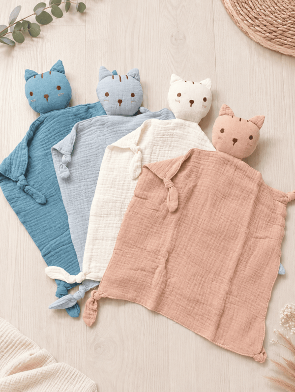 Doudou chat double gaze de coton