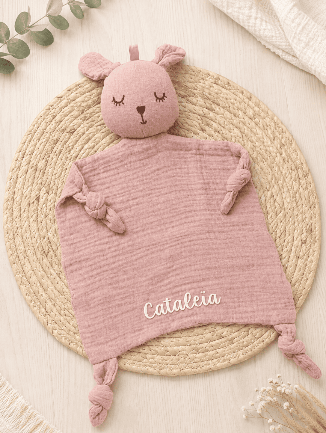 Doudou lapin Gaze de coton personnalisé