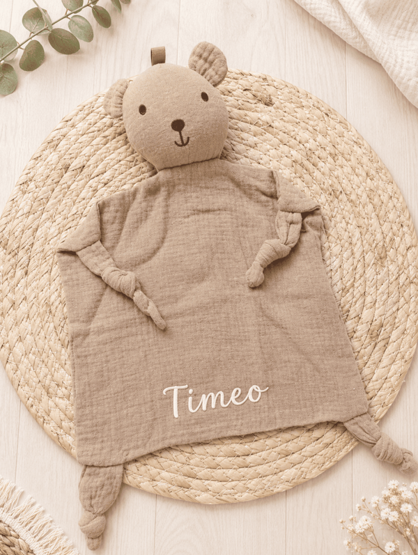 Doudou ourson Gaze de coton personnalisé