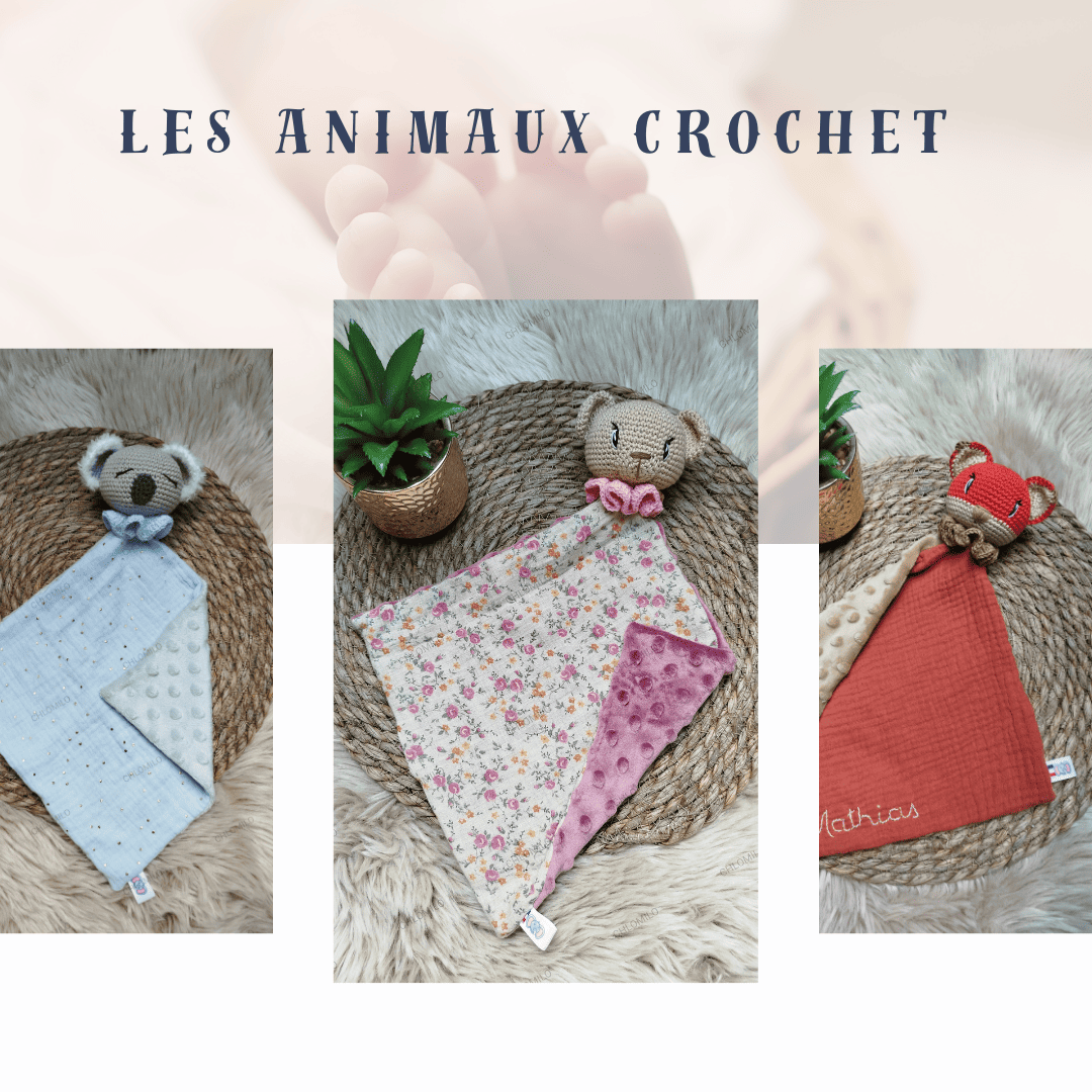 doudous animaux faits main personnalisés, cadeaux bébés 