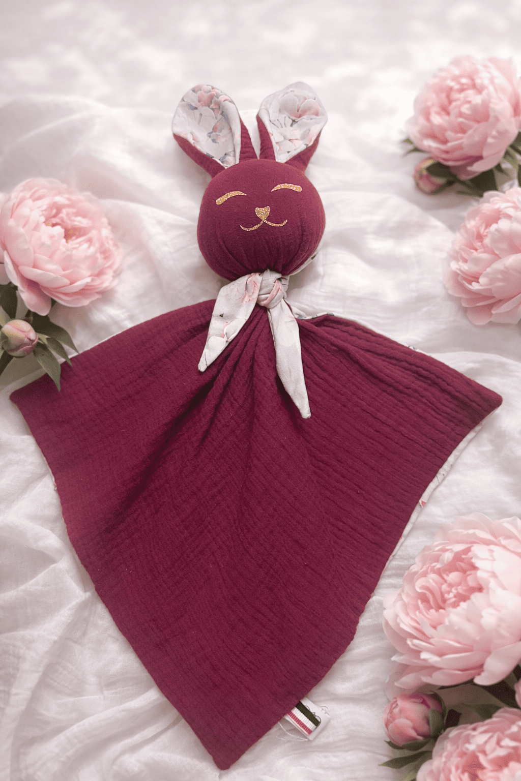 Doudou lapin lange prune