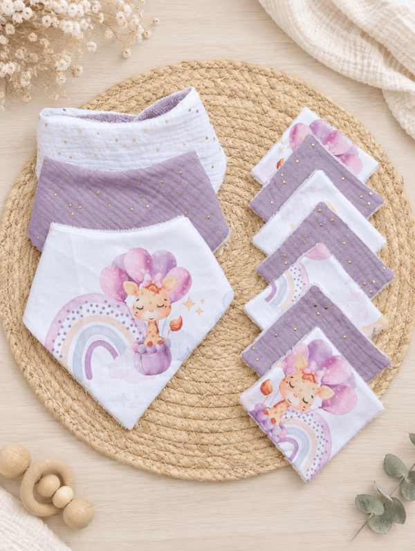 Ensemble bavoirs bandana + lingettes lavables