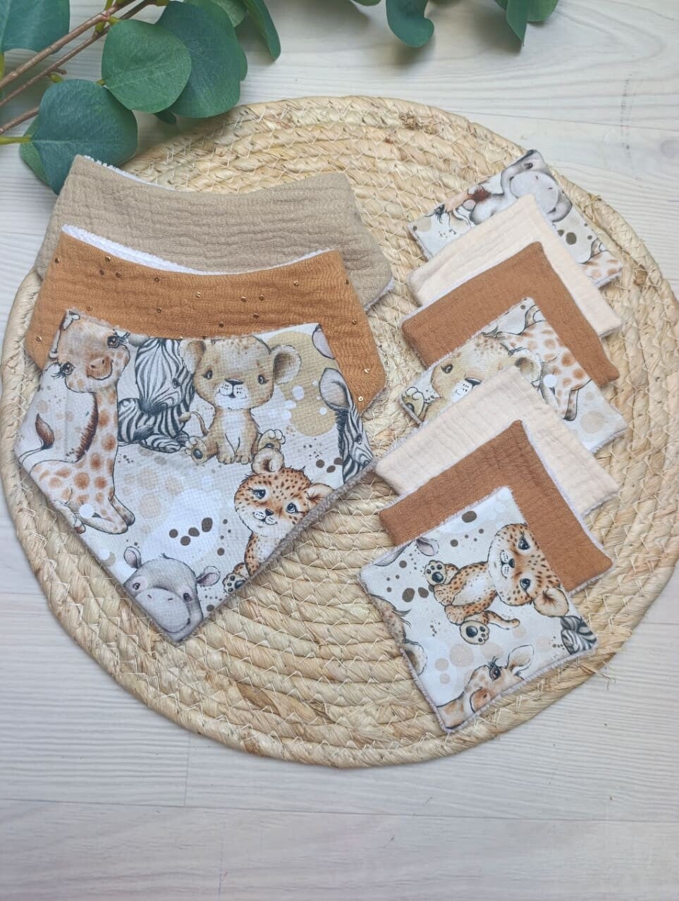 Ensemble bavoirs bandana + lingettes lavables