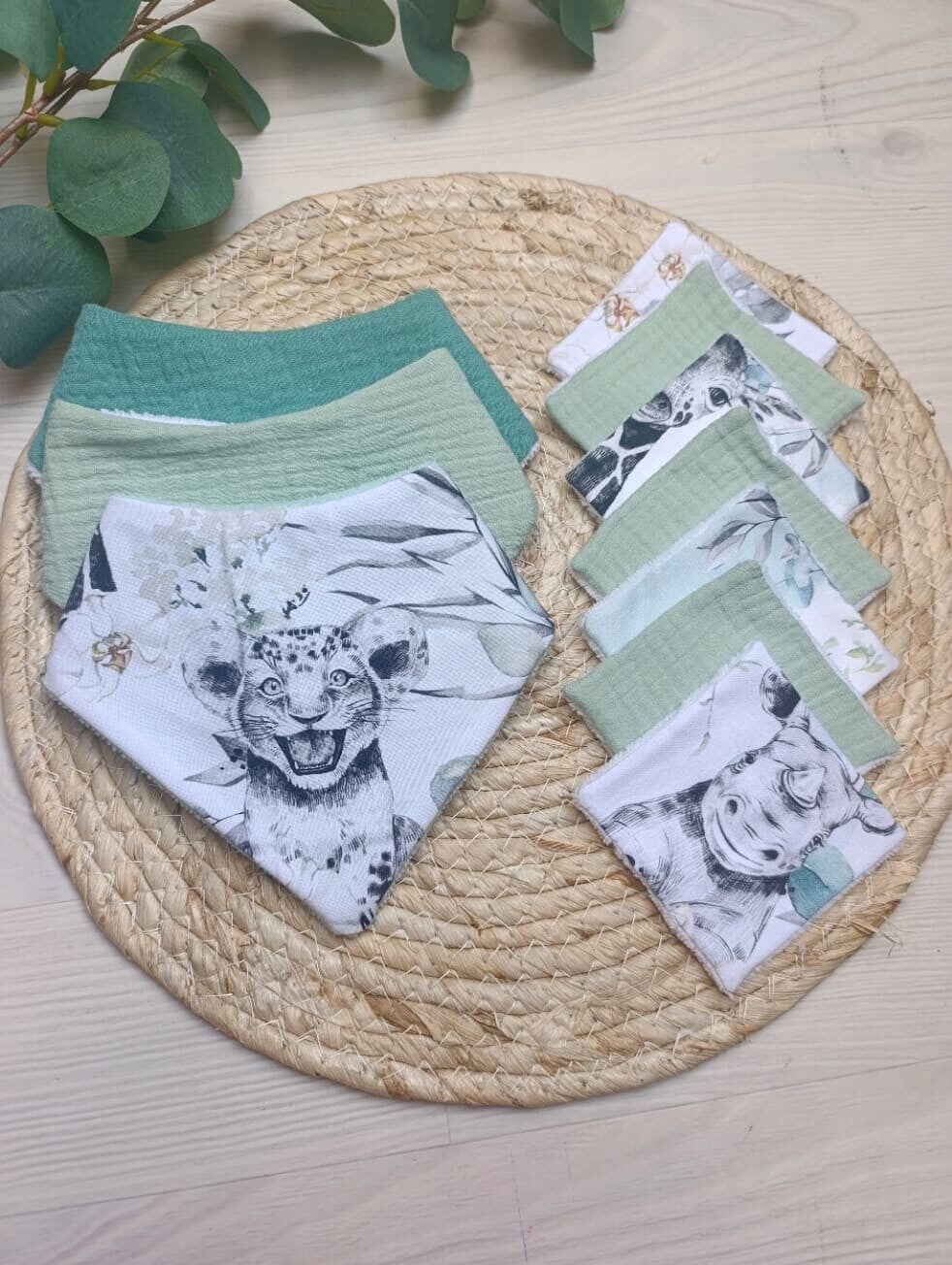 Ensemble bavoirs bandana + lingettes lavables
