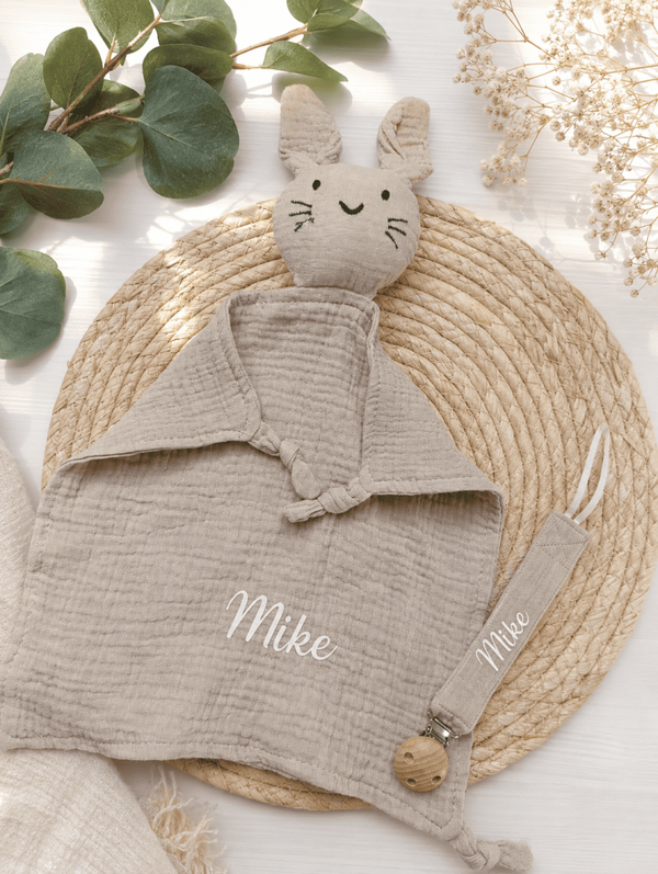 Ensemble doudou lapin attache tétine
