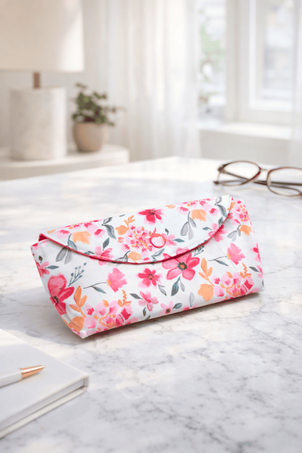Etui à lunettes fleuri rose