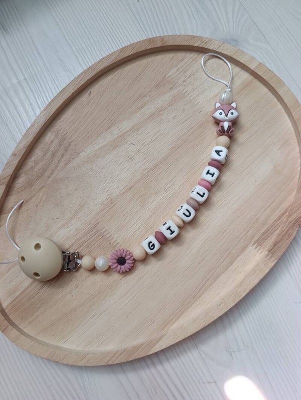 2 Attaches tétine marguerite renard rose