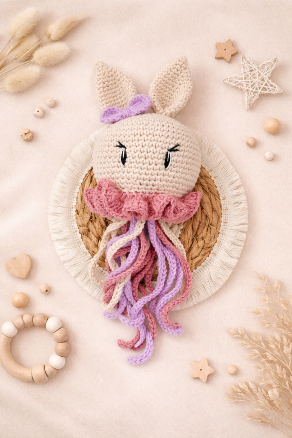 Lapin tentacule écru/ rose/ mauve