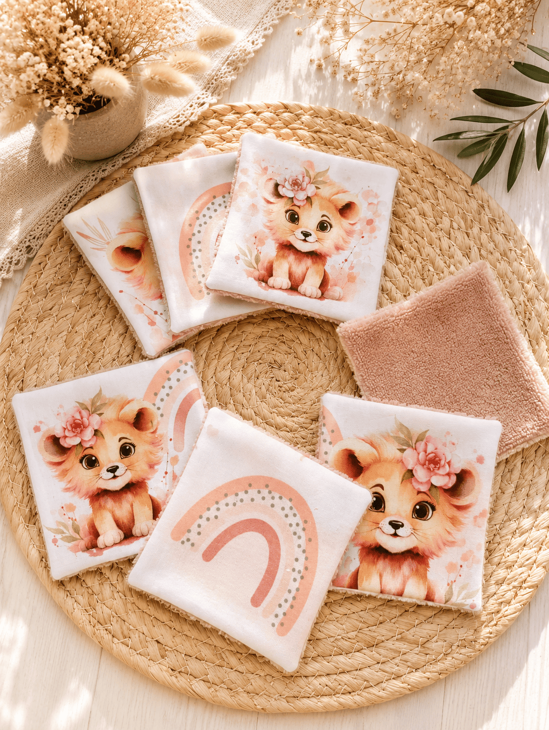 Lot de 7 lingettes lionnes arc en ciel