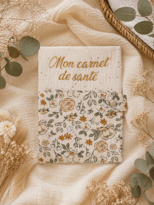 Protège carnet de santé fleuri