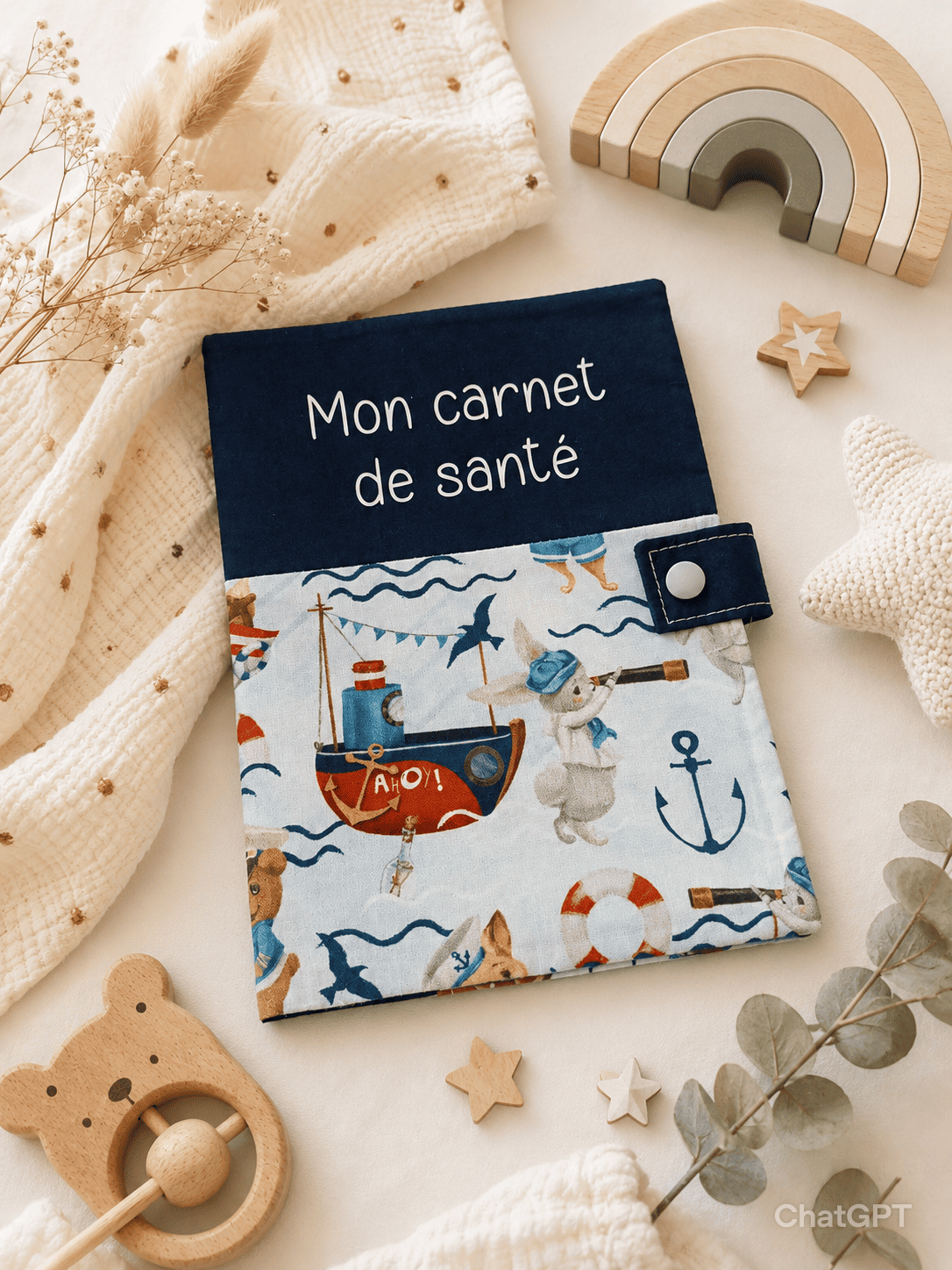 Protège carnet de santé bateaux lapins