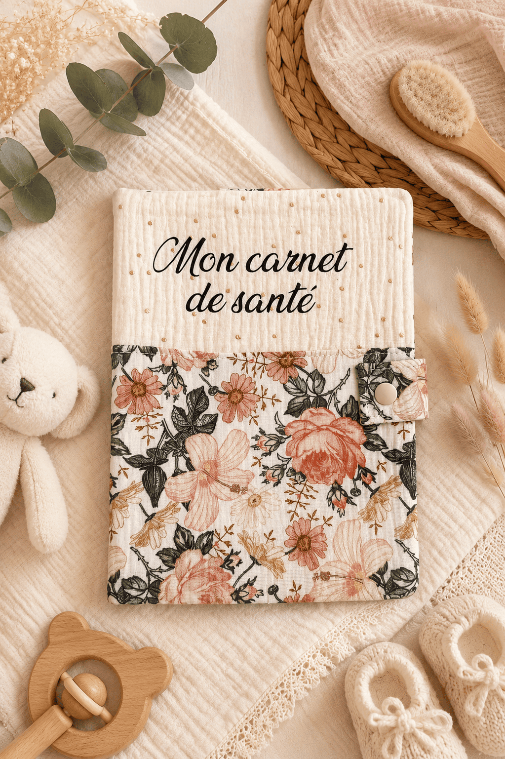 Protège carnet de santé fleuri vintage