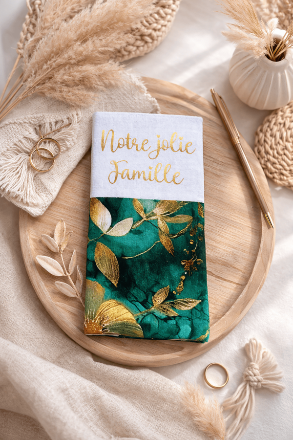 Protège livret de famille vert or