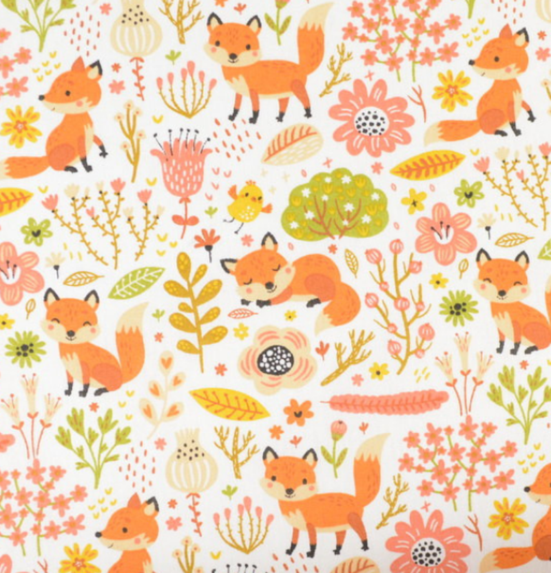 tissu coton renards feuilles