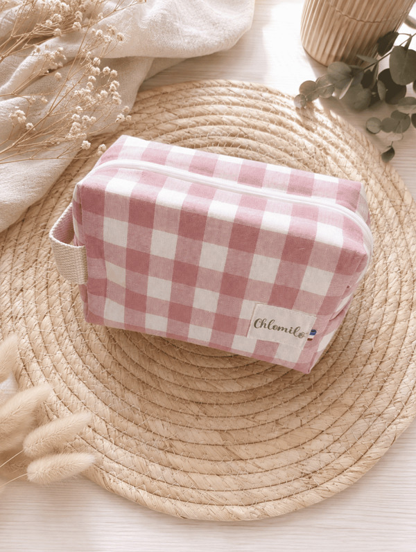 Trousse de toilette Vichy rose