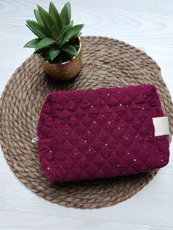 Trousse de toilette prune glitter
