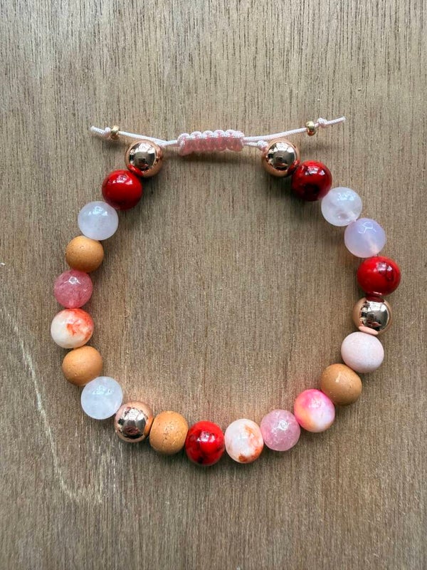 Armband Stenen Rood en Roze met Kurk