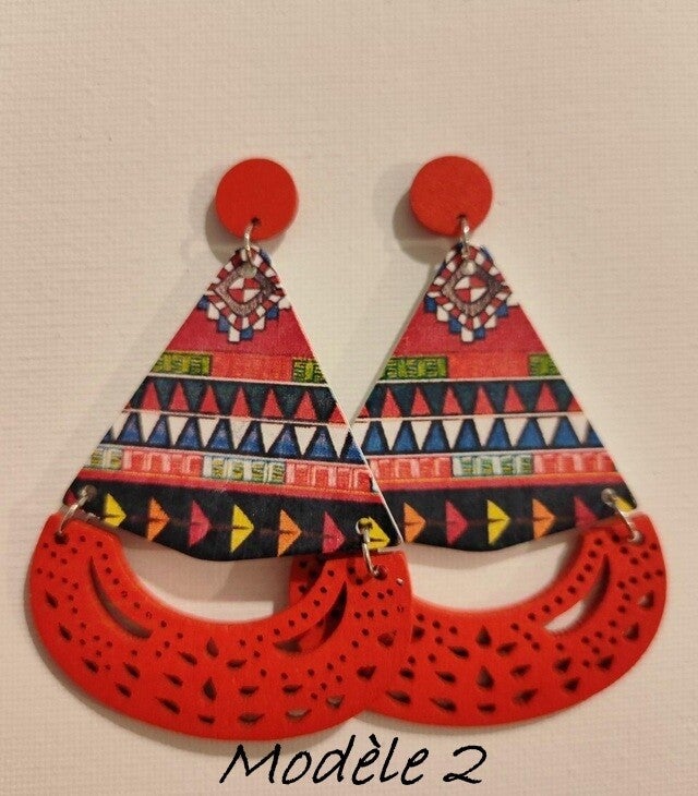 Boucles d'oreilles ethnique rouge